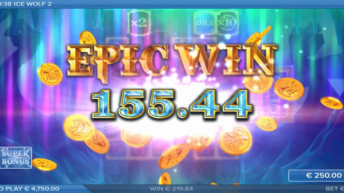 Pemandangan lanskap Arktik yang membeku dalam permainan slot Ice Wolf 2